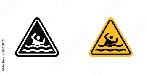 Risk of drowning warning signs in line art style on white background for graphic and web design.