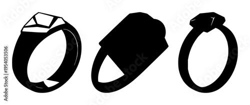 Ring set with elegant diamond silhouette design featuring jewelry, gemstone, black and white illustration with elegance and sparkle