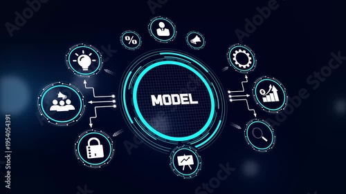 Business model canvas hud animation for strategic architecture planning, revenue stream analysis, and corporate structural design visuals