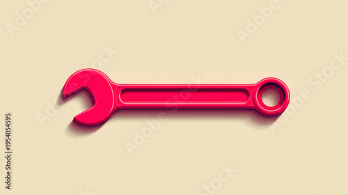 A vibrant, red wrench tool is isolated, casting a soft shadow on a tan background, minimalist