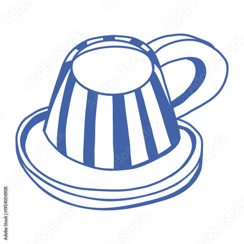 Hand-drawn blue striped mug on matching saucer, playful outline design