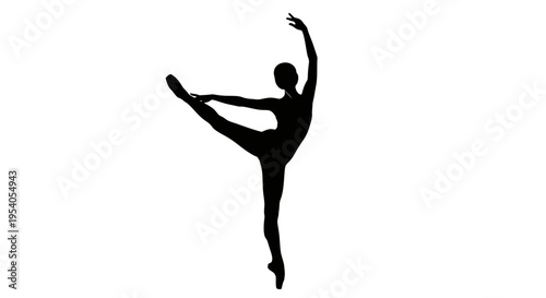 Silhouette of a dancer in a dynamic pose with one leg raised high