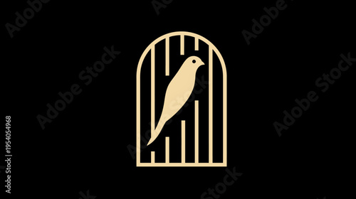 Stylized illustration featuring a bird silhouette within a caged enclosure, set against a dark background