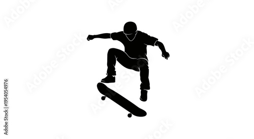 Man performing skateboard trick in mid air with arms outstretched