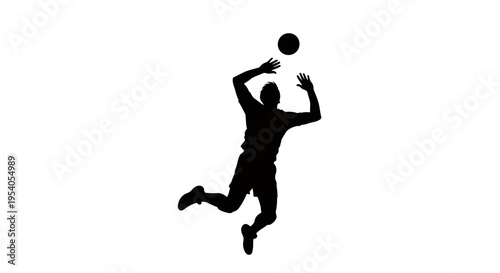 Man in black silhouette jumping to hit a ball with both hands