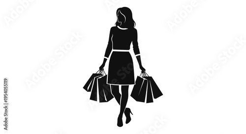 Woman walking with shopping bags in her hands looking stylish