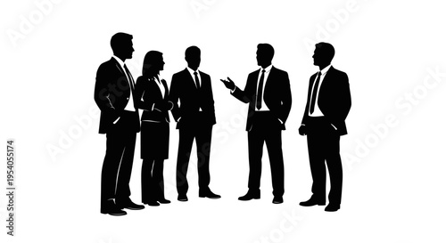 Business professionals in a meeting or discussion standing in a group
