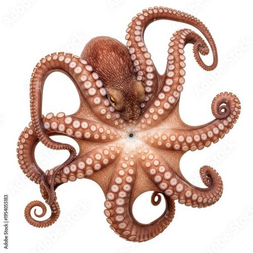 3d render of detailed octopus with suction cups on white background for marine life concept