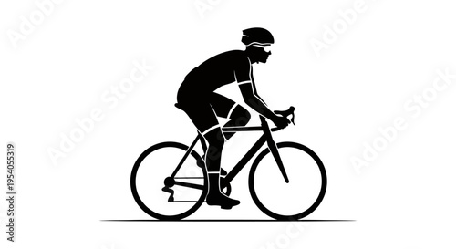 Cyclist riding a bicycle in a dynamic pose with helmet and gear