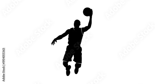 Silhouette of a basketball player jumping to dunk a ball
