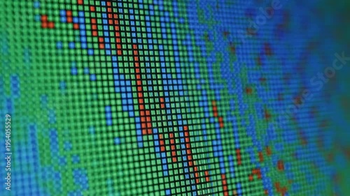 Stock market data display on screen showing downtrend and bear market