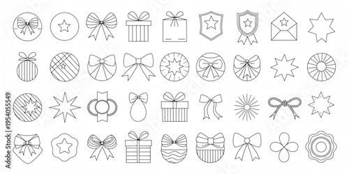 A collection of various gift icons and ribbons are displayed.