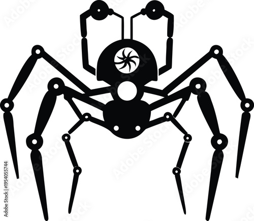 Black robotic spider with mechanical legs and body