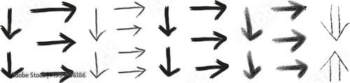 A collection of black arrows pointing in various directions on a white background
