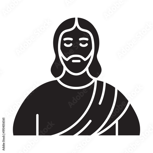 Jesus Christ solid vector icon. Easter religious avatar silhouette. Minimalist holy savior portrait glyph with negative space details