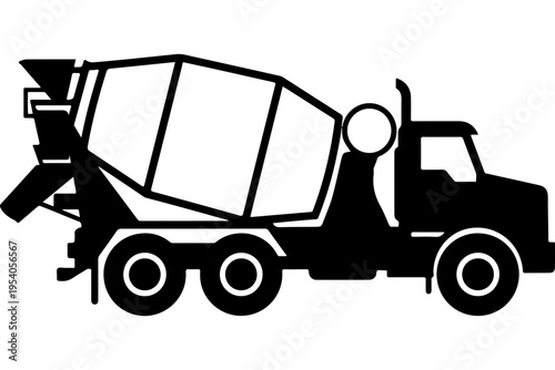 Black and White Concrete Mixer Truck Vector Illustration