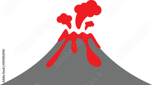 Erupting volcano emits ash and lava flows down its slopes on land