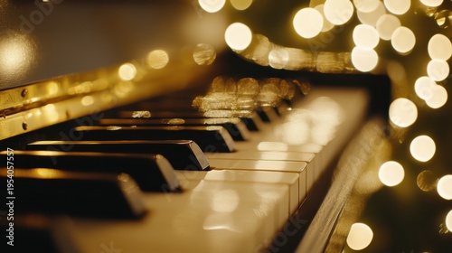 Warm Holiday Piano Music Illuminated by Festive Bokeh Lights