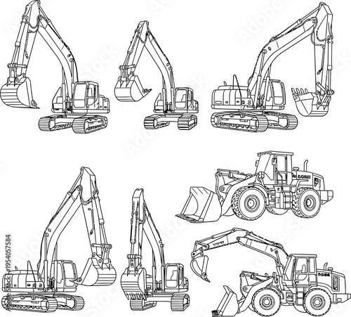 Heavy machinery and construction equipment illustrations