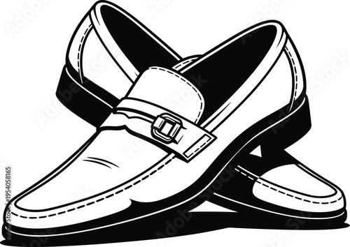 Black and white illustration of a pair of loafers