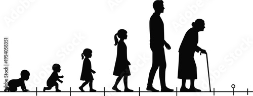 Human life stages silhouette vector illustration design graphic, development aging education art concept, black and white decorative creative collection