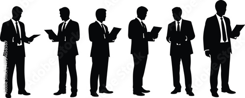 Businessmen with tablets silhouette vector illustration design graphic, corporate technology lifestyle art concept, black and white decorative creative collection