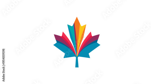 Colorful, abstract leaf illustration composed of overlapping, radiating segments with a white background