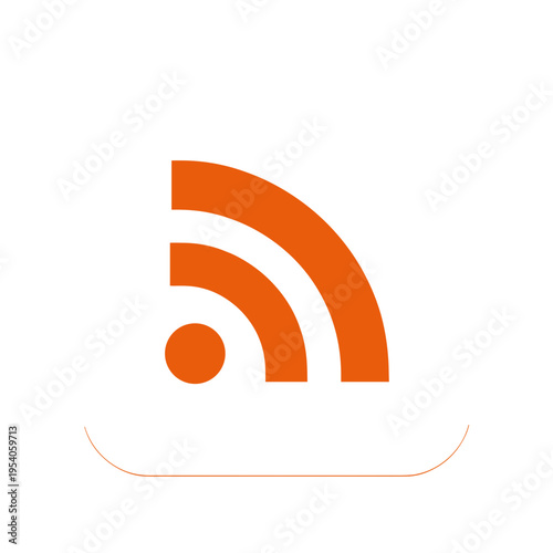 Abstract orange RSS feed icon on white background. Concept of digital communication, technology updates, and content distribution. Suitable for articles on online media and information sharing.