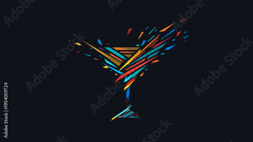 Colorful, geometric artwork showing a cocktail glass with fractured design, dark backdrop