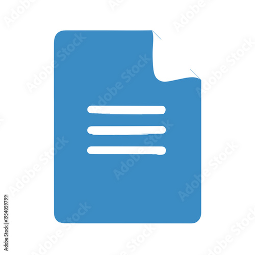 Icon of document with torn corner and lines, representing office paperwork, organization, or document management. Useful for themes related to administration or business efficiency.