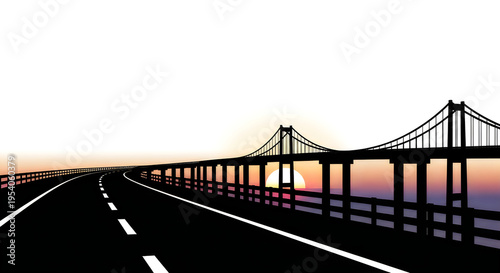 Tableau sur toile Silhouette of suspension bridge on highway at sunset