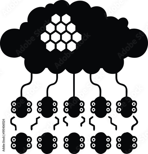 Black cloud with white honeycomb and bees