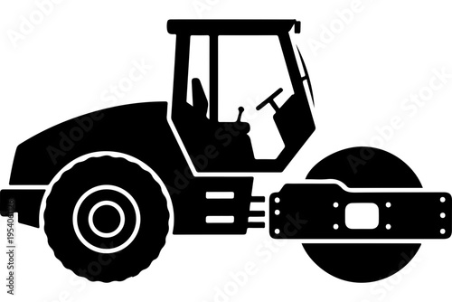 Black and White Road Roller Construction Vehicle Illustration