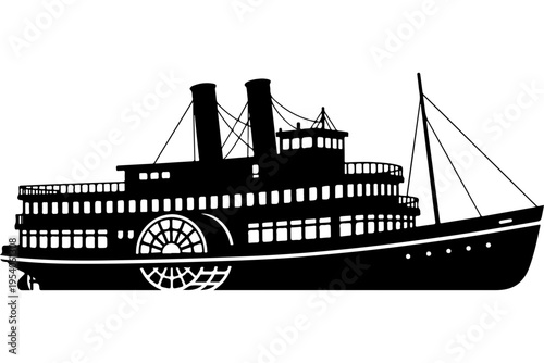 Vintage Steamboat Silhouette Vector Illustration