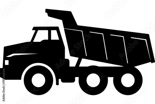 Black and White Dump Truck Vector Illustration