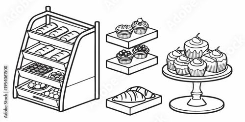 Black and white of bakery line food sweets cupcakes