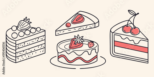 Black and white of cakes and slices line food sweets