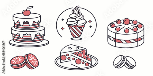 Colorful cakes and desserts cartoon food