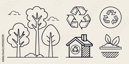Eco Friendly Home and Recycling Symbols house