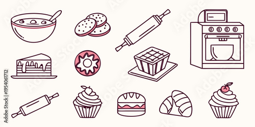 Red line of baking and desserts line red oven mixer