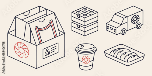 Takeout containers and delivery food truck