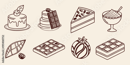 Various desserts and sweets cakes chocolates cartoon
