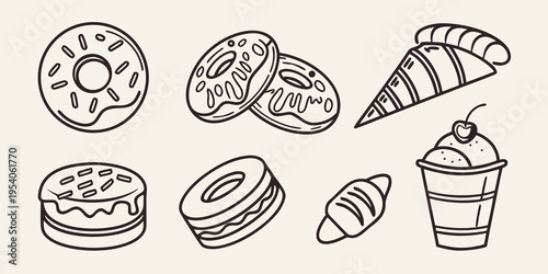 Assorted pastry and dessert donut croissant ice cream