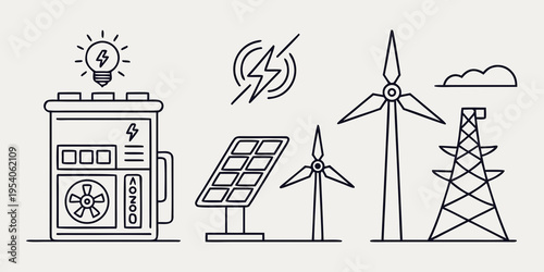 Renewable energy and power generation solar panel wind turbine battery