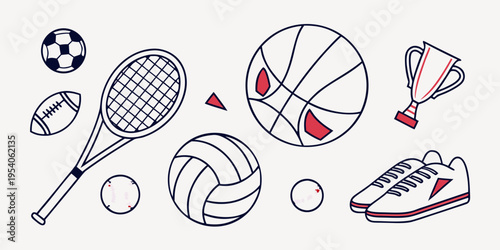 Sports equipment and balls tennis racket basketball volleyball