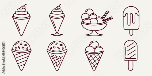 Various ice cream and dessert desserts cones sundaes popsicles
