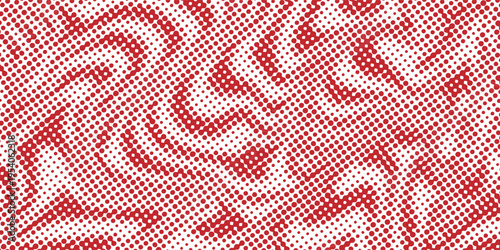 Vibrant dynamic red dot pattern forming an intricate abstract wave on a pristine white background a captivating digital artwork showcasing movement and contemporary design