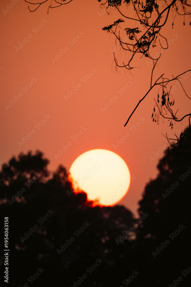 Fototapeta premium Sunset countryside landscape with rural field and small house peaceful nature golden light misty morning calm environment hope tranquility scenic farmland outdoor lifestyle