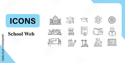 Education School Line Icons – Learning, Graduation, Classroom Vector Set