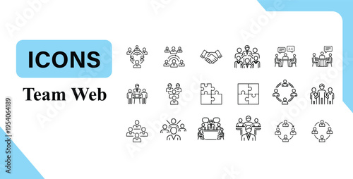 Teamwork Line Icons – Business Collaboration, Partnership, Team Management Vector